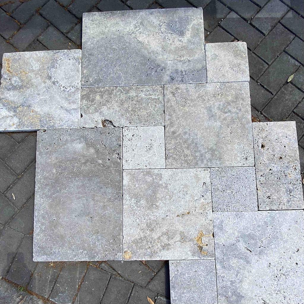 Silver Travertine Pavers - French Pattern 15mm