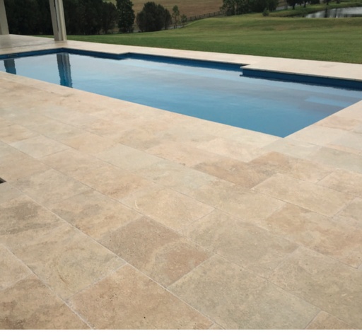Beige Travertine honed tumbled unfilled paver 610x406x30