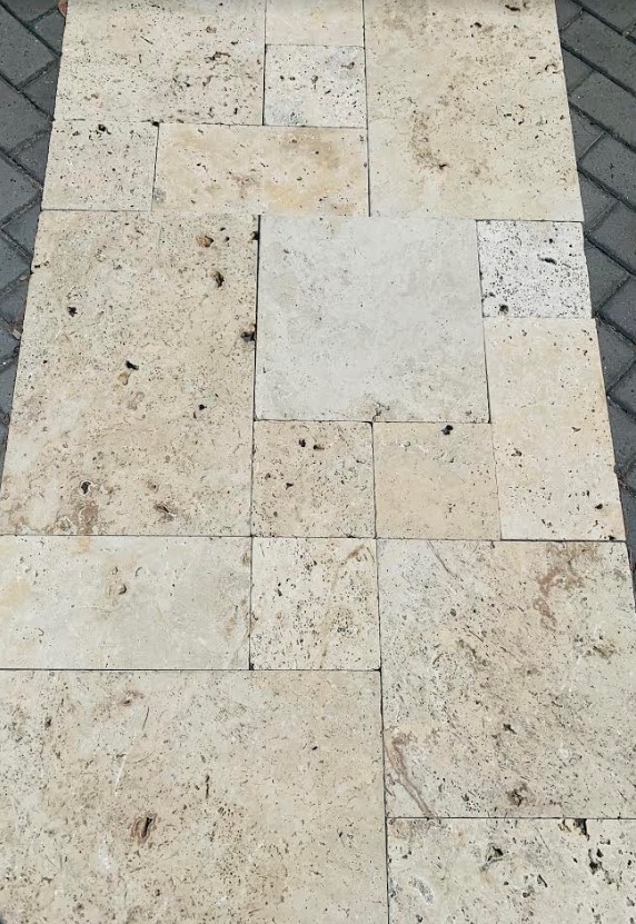 [CTTFP12mm-EXT] Ivory Travertine Tiles Honed Tumbled Unfilled  French Pattern 12mm