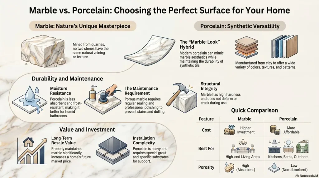 info difference between marble and porcelain