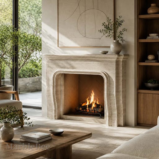 travertine fire place idea