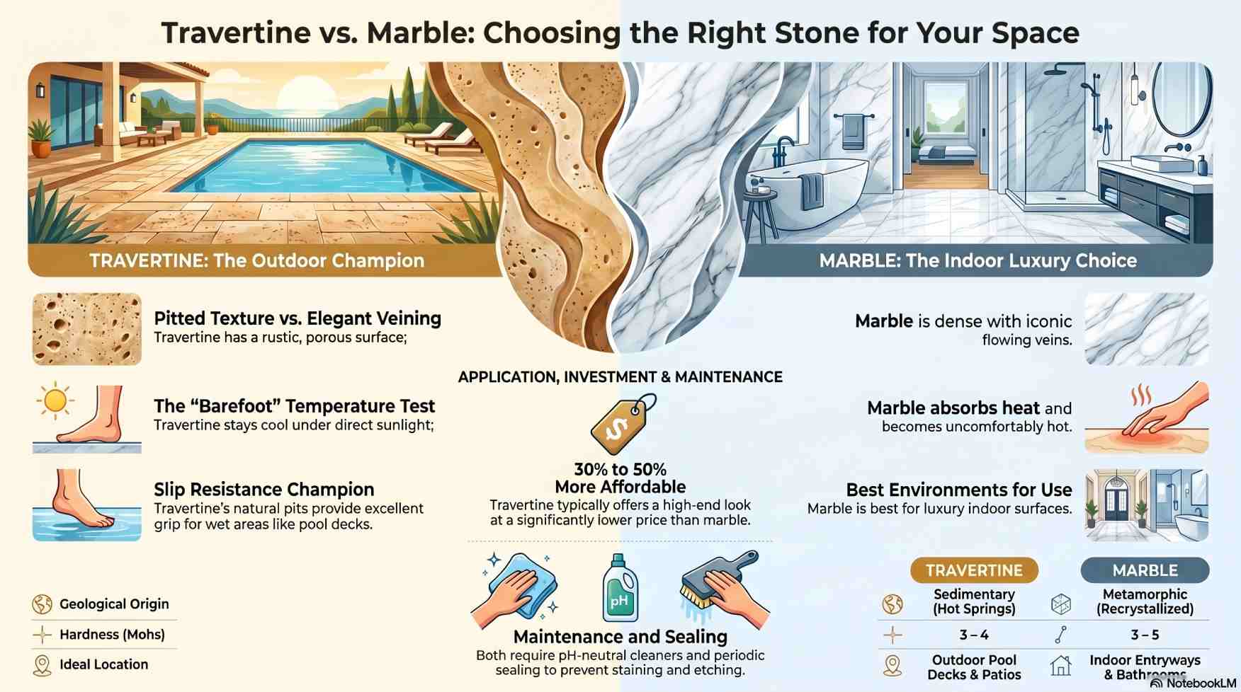 what is better for countertop travertine or marble