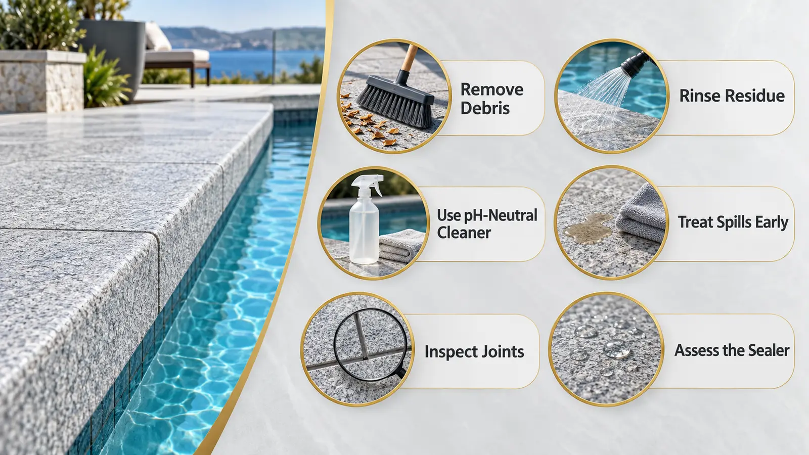 Granite pool coping cleaning sealing and maintenance checklist
