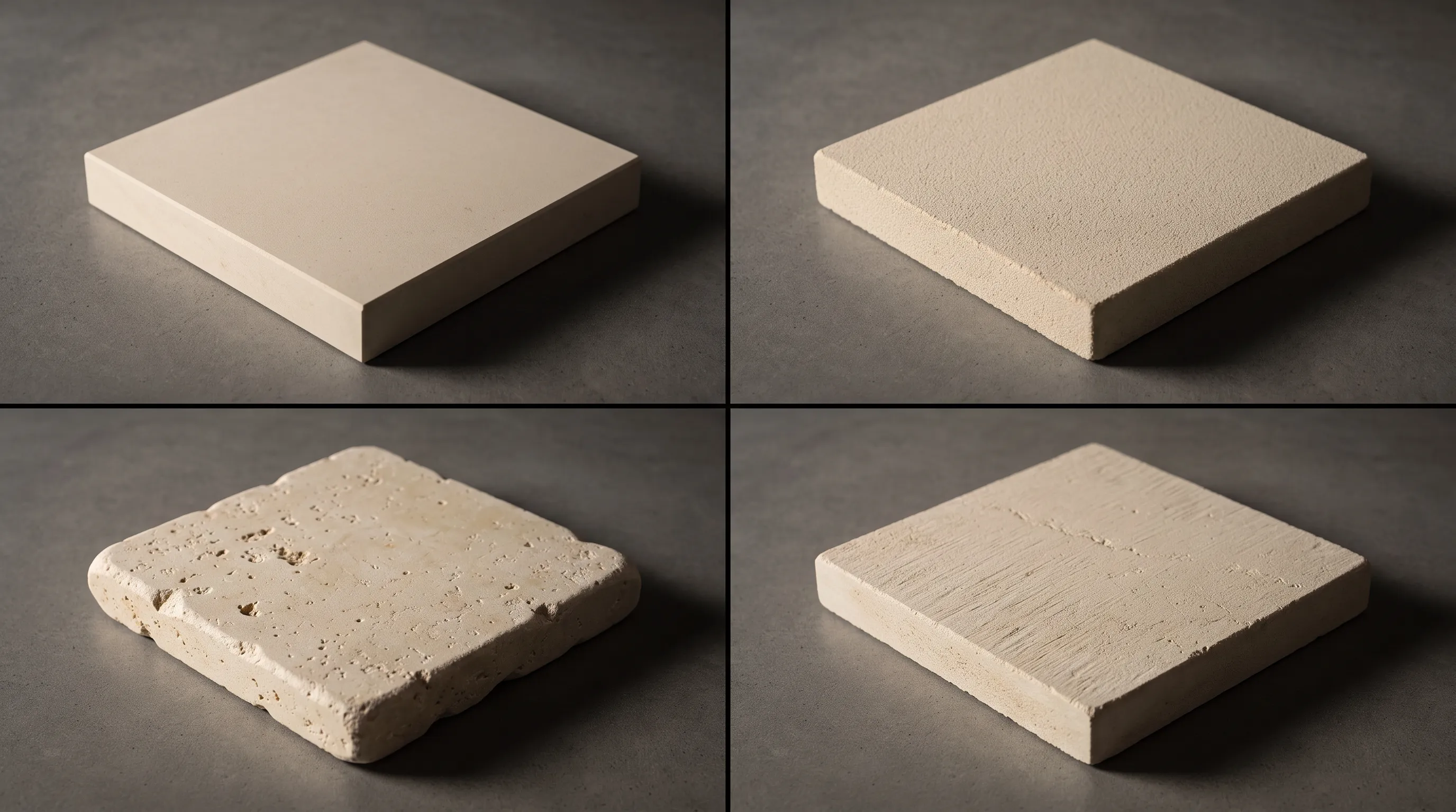 Comparison of honed, brushed, tumbled and textured limestone pool coping finishes