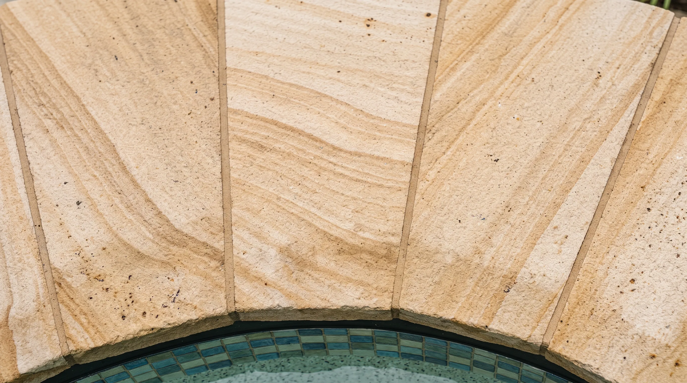 Detailed natural grain and tonal variation across sandstone pool coping pieces