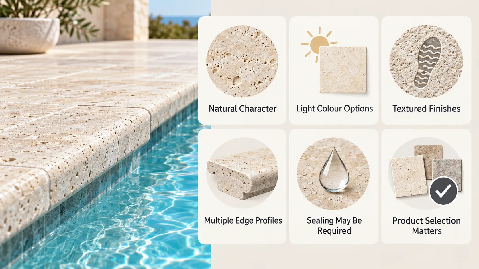 Key benefits and considerations of travertine pool coping
