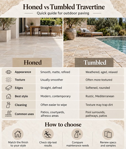 honed vs tumbled travertine