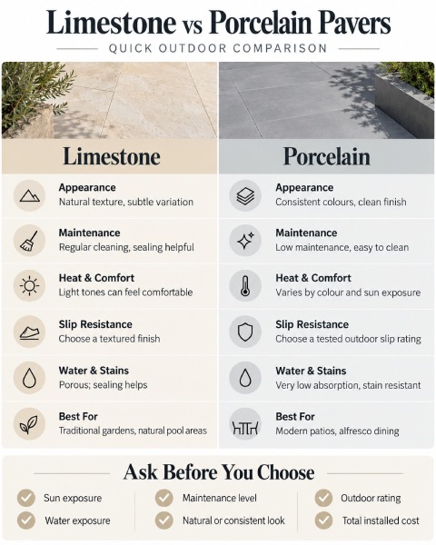 limestone vs porcelain pavers