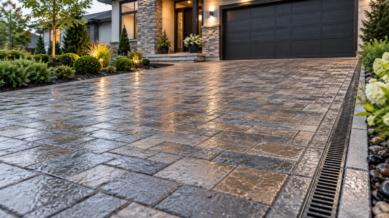 wet concrete driveway pavers